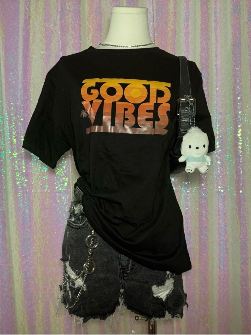 Basico Black & Orange “Good Vibes” Unisex Graphic Tee Shirt (L) ★彡